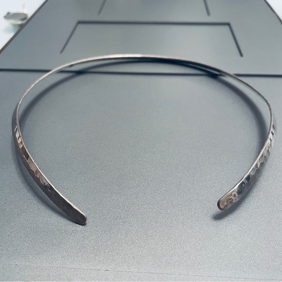 Hammered Collar Choker Sterling Silver Necklace Vintage Signed TEL A - Picture 5 of 9